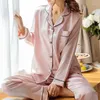 Vêtements de nuit pour femmes Femmes Satin Soie Pyjamas Ensemble Chemise à manches longues Tops Pantalons Costume de maison Vêtements de nuit