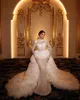 Neck Fairy High Mermaid Wedding Dresses Full Sleeve Pearls Ruched Puffy Vestido de Noiva Custom Made Bridal Dress