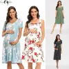 Vestidos florais femininos manga curta solto vestidos para grávidas roupas de gravidez verão casual cintura macia plissado impressão na altura do joelho vestido