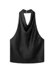 Women's Tanks BlingBlingee 2024 Summer Women Traf Draped Collar Sleeveless Backless Halter Vest Camis Female Crop Top Black White Y2K