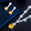Super Shiny Big Square Yellow Cubic Zirconia Stone Wedding Bridal Necklace Earrings Party Costume Jewelry Sets for Women T0726 240202