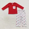 Set di abbigliamento Pigiami natalizi all'ingrosso Camicia da notte per bambini Set di bastoncini di zucchero al latte per biscotti Pantaloni coordinati per ragazzo e ragazza Rosa