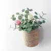 5PC 3D感触ラテックスフィルムユーカリ葉3フォーク人工緑の植物結婚式の花のアレンジブーケラグジュアリーホームデコレーション240127