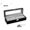 Jewelry Boxes 6 Slot Leather Box Display Black Case Luxury Storage Clear Glass Lid Dustproof Holder Dresser Bin Table Organizers Drop Dhztm