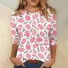 Women's T Shirts Fashion Casual Round Neck Shirt 3/4 Sleeve Loose Funny Printed Versatile T-Shirt Ladies Slim-Type Top Coquette