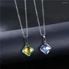 Pendant Necklaces Square Cube Crystal Necklace Stainless Steel Chain Yoga Macrame Energy Women Men Fashion Jewelry Accessories