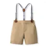 Kläder sätter baby pojke gentleman set outfits kort ärmskjorta med bowtie suspender shorts för småbarnskläder