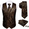 Luxury Mens Vest Gold Black Yellow Paisley Flower Formal Suit Embroidered Waistcoat Tie Set Sleeveless Jacket Barry Wang 240119