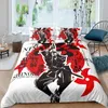 Ensembles de literie Ensemble de samouraï japonais Japon Coucher de soleil Paysage Bâtiment Silhouette Housse de couette pour hommes adolescents Noir Rouge