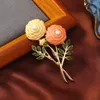 Brooches Retro Flower Brooch With Leaves Orange Enamel Antique Vintage Yellow Pins Woman Party Jewelry