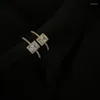 Anéis de cluster requintado simples quadrado zircão cor de ouro aberto para mulher 2024 goth jóias festa de casamento menina anel de estudante de luxo
