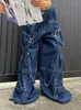 Damenjeans Cuteandpsycho Streetwear Lose Y2K Punk Denim Cargos Große Taschen Harajuku Breites Bein Ästhetische Lässige 2000er Jahre Kleidung