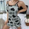 Dames Nachtkleding Sexy Spaghetti V-hals Nachthemd Dames Nachtjapon Zomer Losse Katoenen Nachtjapon Vrouwelijke Leuke Print Slaapjurk Licht