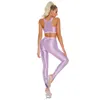 Bras Sets Women Glossy Outfit Yoga Fitness Gymnastics Workout Cycling Sportswear Crop Tank Top With High Waist Leggings Clubwear Nightwear