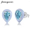 Studörhängen Pansysen 925 Sterling Silver Aquamarine Diamond Emamel Birthstone Female Wedding Party Fine Jewelry Wholesale