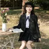 Costumes pour femmes Col en V cranté Harajuku Femmes Blazers occasionnels Vêtements d'extérieur JK Manteaux japonais Preppy Style Imprimer Uniforme Vestes noires Y2K Lâche