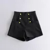 Shorts pour femmes 2024 mode taille haute fille a-ligne élégant noir double boutonnage bas d'été à jambes larges courtes