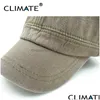 Kawałki kulkowe klimat 2021 Spring Prosty solidny, silny, umyty jeansowy bawełniany płaski czapkę mężczyzn Kobiety Regulowane polowanie armia upuszcza Dh3lm
