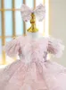 Robes de fille de luxe plumes brillantes enfants tenue fleur filles moelleux pour les mariages adolescents fête d'anniversaire correspondant robes de bal