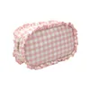 1pc Ruffle Plaid Cosmetic Bag Letter Patch Personalized Nylon Pink Bule Toiletry Bag Travel Cosmetic Makeup Bag Organizer 240129