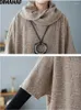 Kvinnors hoodies dimanaf Autumn Winter Women Sweatshirt Vintaged Lady Tops Shirt Pullover Overized Loose Casual Turtleneck Batwing Sleeve