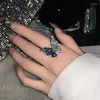 Cluster Ringen Mode Luxe Blauwe Zirkoon Vlinder Open Voor Vrouwen Meisjes Koreaanse Prachtige Temperament Verstelbare Ring Sieraden 2024