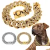 Colliers de chien Laisses Collier de chaîne de chien en acier inoxydable Colliers de strass pour animaux de compagnie solides pour chiens de taille moyenne Livraison directe Ho Dhgnz