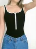 Women's Two Piece Pants Slim Fit Sports Black Retro Bodysuit Jumpsuit Zipper Solid Color Waistless Sexy 2024 Y2k Toops