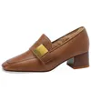 Dress Shoess Huge Comfort~square-headed Plush Single Shoes for Women's English Style Medium-thick Heel Loafers