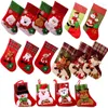 Christmas Decorations Stockings Socks With Snowman Santa Elk Bear Printing Xmas Candy Gift Bag Fireplace Tree Decoration Year 1 Pcs