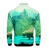 Chaquetas para hombres Ilustración de paisaje 3D Impresión digital creativa Impreso Stand Collar Cremallera Jacke para hombres Mujeres Sudadera con capucha Ropa Para Hombre