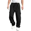 Men's Pants Men Sweatpants Streetwear Cargo With Drawstring Waist Multiple Pockets Loose Fit Wide Leg Trousers For Casual Style