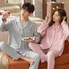 Pyjama de Couple coréen pour femmes et hommes, ensemble Long en Carton fin, costume Long, vêtements de maison, cadeau, printemps-automne, 2024