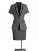 Robe de deux pièces femmes costume mode solide un bouton mince blazer à manches courtes manteau et taille haute enveloppement hanche mini jupe femme 2 pièces ensemble