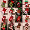 Christmas Decorations Stockings Socks With Snowman Santa Elk Bear Printing Xmas Candy Gift Bag Fireplace Tree Decoration Year 1 Pcs