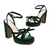 Sandales en velours velours élégant dames robe pompes été vert bordeaux bout ouvert cheville enveloppe fête épais talons hauts plate-forme femmes