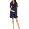 ドレスドレス女性のフェイクラップマタニティドレス調整可能なベルトvネック母乳育児妊娠ドレスカジュアル看護ドレス