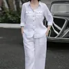 Women's Two Piece Pants Women Lightweight Suit Solid Color Lapel Shirt Trousers Set With Long Sleeve Pockets For Commute 2 Loose Fit Outfit