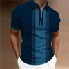 Polos pour hommes Hommes Zip Polo Shirt Tops Motifs rayés 3D Prints Mode Vêtements respirants Été Blouse à manches courtes Pull