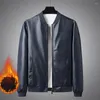 Vestes pour hommes Veste de motard Couleur unie Faux Cuir Peluche Slim Manteau d'automne pour motocyclisme