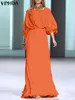 Casual Dresses VONDA Elegant Party Maxi Dress Women Long Lantern Sleeve Waist Up Sexy Sundress 2024 Summer Solid Color Loose Vestidos
