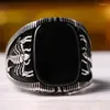 Cluster Rings Jewelry European And American Simple Gold Edge Black Gemstone Two-color Relief Ring Men's Fashion To Attend The Banquet