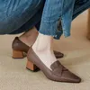 Women Oxford Shoes Square Toe Boat Shoes for Woman Pumps Pleated Slip on Mid Heels Office Ladies Shoes Grain Chunky Heels 9951N 240123