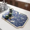 Table Mats Flower Print Drain Pad Rubber Dish Drying Mat Super Absorbent Coffee Tableware Bottle Rug Kitchen Dinnerware Placemat