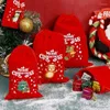 Decorações de natal 10/1 pçs sacos de veludo vermelho santa doces lanche cordão bolsa saco de embrulho para o ano festa presente embalagem armazenamento