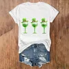 Women's T Shirts Casual Short Sleeved Round Neck And Green Wine Glass Printed Top Shirt