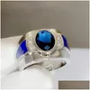 Band Rings Luxury Deep Blue Solitaire Rings For Women Engagement Wedding Noble Female Finger Ring Fine Gift Timeless Classic Jewelry Dhtid