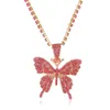 Colorful Ladies Exaggerated Tennis Pendant Charms Necklace Jewelry Hiphop Cuban Chain Full Crystal Butterfly Necklace