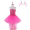 Flicka klänningar hög låg flamingo tutu klänning flickor tyll rosa dräkt för barn födelsedagspresent barn karneval halloween