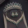 Halsband örhängen set guldfärg röd kristall bröllop krona brud set för kvinnor brud smycken party tiaras tillbehör